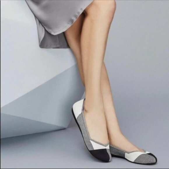 Rothy's Captoe Black White Buffalo Plaid Slip On Flats Shoes Retired Size 10.5 - Picture 2 of 13